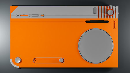 Technology abstract background. Futuristic Graphic designed in orange tones. Space for banner and logo. Technology and innovation idea concept, 3D Render.の写真素材