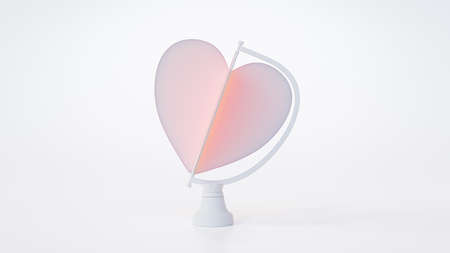 Pink heart on rotating platform. on white background. Minimal idea concept. 3D Render.の写真素材