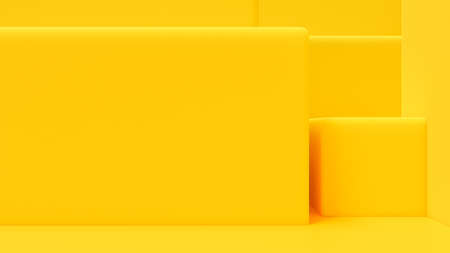 Yellow abstract background. Yellow squares overlapping. Minimal idea concept, 3D Render.の写真素材