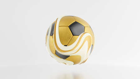 Golden soccer ball encase in swaying liquid material on white background. 3D Render.の写真素材