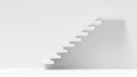 Stairs in building. were illuminated from the side, cause high contrast.  white room background and Space for banner and logo. Minimal idea concept, 3D Render.の写真素材