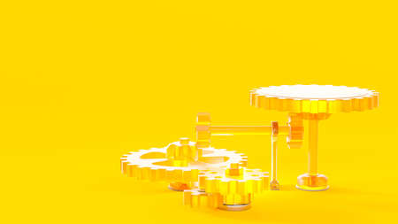 Minimal concept. Yellow  gear. on yellow background. Concept, Idea drive and development. 3D Render.の写真素材