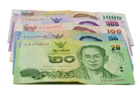 Thai 1000 , 500 , 100 , 50 and 20 baht banknotes , Thai moneyの写真素材