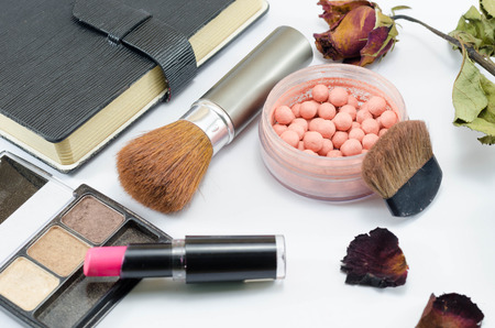 Set of decorative cosmetics on light white backgroundの写真素材