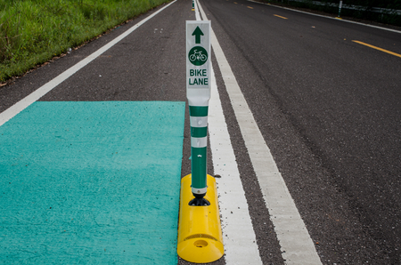 Small road signs of bicycle lane in Thailand.の写真素材