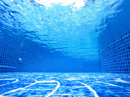 view stair underwater the pool empty background blue water transparent. and mosaic tiles blend ocean.の写真素材