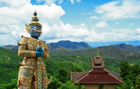 Traditional Thai style Buddhist church temple  And statue の写真素材