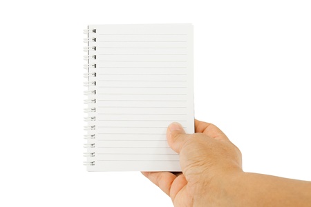 Hands holding paper isolated on whiteの写真素材