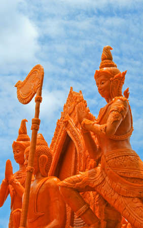 Carved candles, a local festival in Thailand.の写真素材