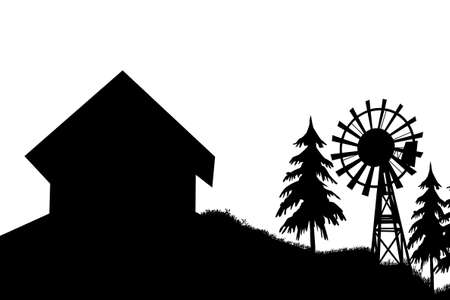 Structure of rural houses in silhouette の写真素材