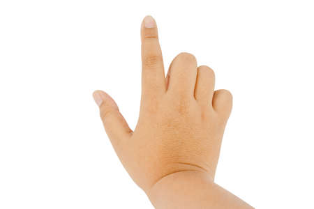 hand touching screen isolated on white background の写真素材