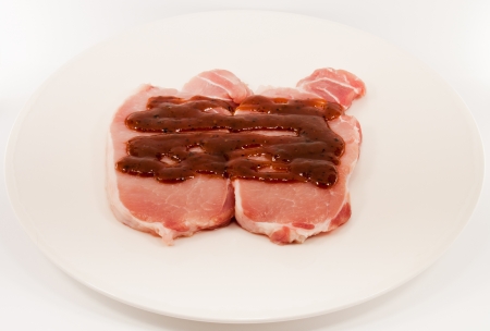 Two slices of raw pork  Raw pork preparing to cook の写真素材