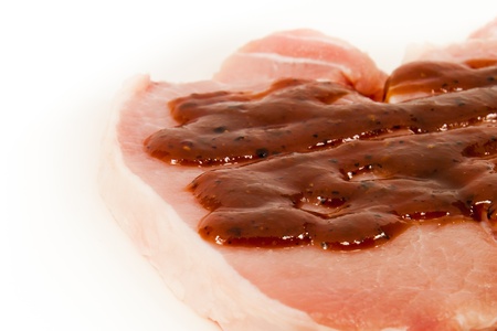 Two slices of raw pork  Raw pork preparing to cook の写真素材