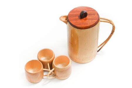Tea set made from wood  Teapot set の写真素材