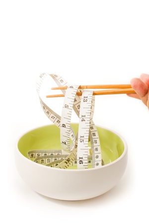 Diet concept  Dish chopsticks and measure tape の写真素材