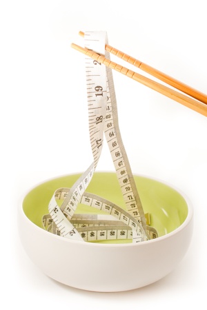 Diet concept  Dish chopsticks and measure tape の写真素材
