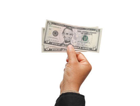 Hand with money isolated on a white .の写真素材