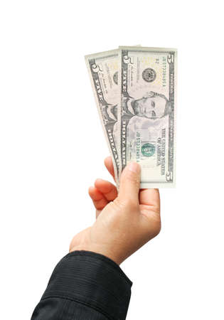 Hand with money isolated on a white .
