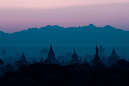 Ancient pagodas in Bagan. Pagoda silhouette.の写真素材