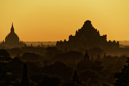 Ancient pagodas in Bagan. Pagoda silhouette.の写真素材