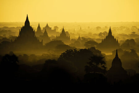 Ancient pagodas in Bagan. Pagoda silhouette.の写真素材
