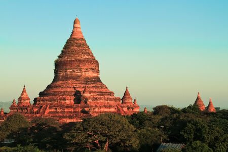 Ancient pagodas in Bagan. Sunrise over the bagan pagodas in Myanmar.の写真素材
