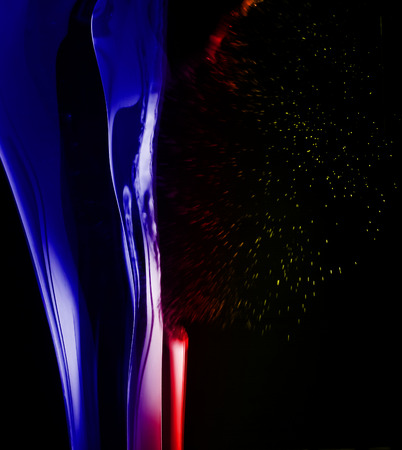Splashing bubble colorful curve on black background. Splash abstract.の写真素材