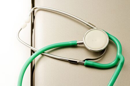 Stethoscope on the metal  surface background.の写真素材