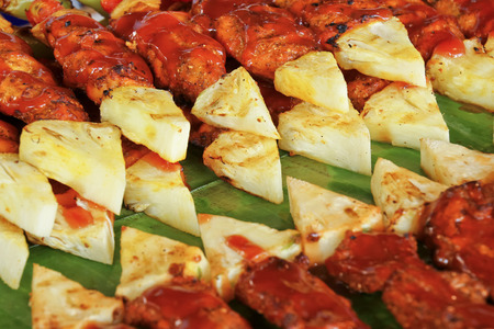 Barbecue with pineapple delicious grilled pork.の写真素材