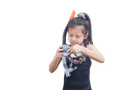 Little kid a puzzled on white background. Feeling thinking.の写真素材