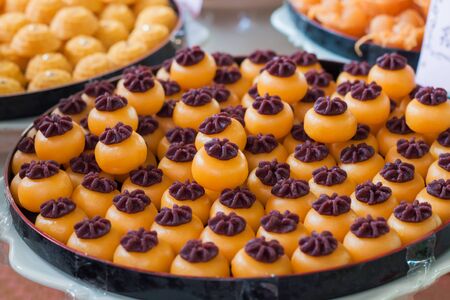Thailand ancient dessert, sweet desserts make with egg and baking powder.の写真素材