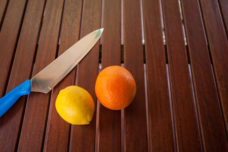 Citrus fruits and knife.の写真素材