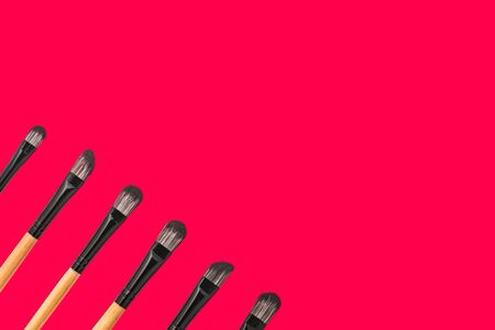 Set of brush makeup on color background with copyspace.の写真素材
