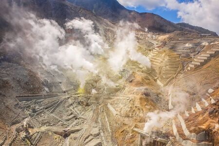 Volcanic valley with active sulphur vents and hot springs, Hakone Japanの写真素材