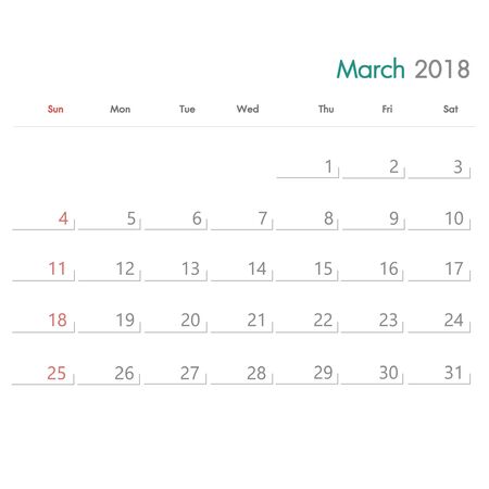 March 2018 simple calendar templateのイラスト素材