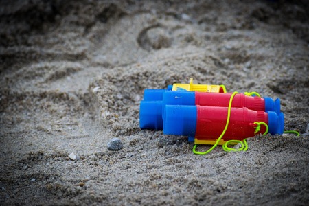 Toys on the beach with blurred background.の写真素材