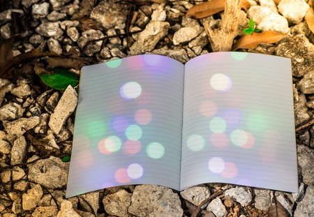 White book with rock floor and  bokeh.の写真素材