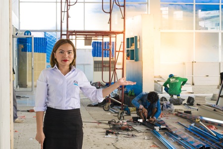BANGSAN, THAILAND - September , 2017 :   Asian women are introducing places. in construction the industry in thailand.のeditorial素材