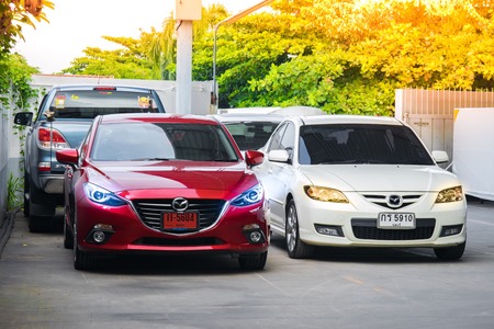 BANGSAN, THAILAND - September , 2017 :  car mazda brand japan parked in the showroom in Thailand for customers.のeditorial素材