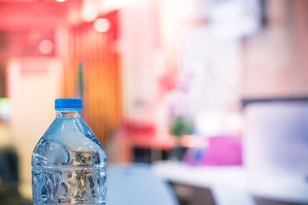 Bottle water made to plastic on blurry background.Using wallpaper for package or product, refreshing image and copy space.の写真素材
