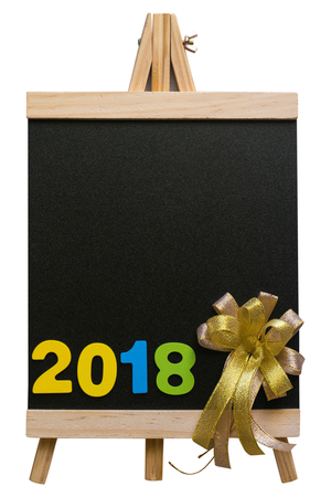 blackboard with wood number new year 2018 on isolated background. Using wallpaper for education or...