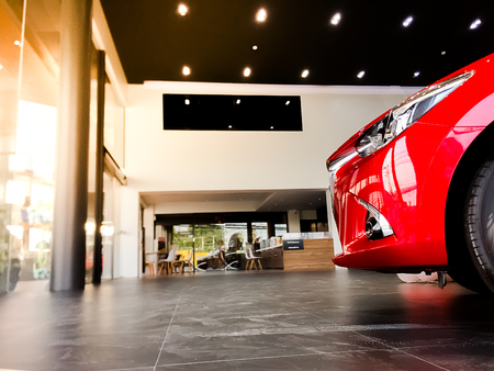 Car on street with showroom blurry background.For automotive or transportation image.