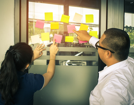people asian career business meeting on office blurred background notes to Brainstorming...