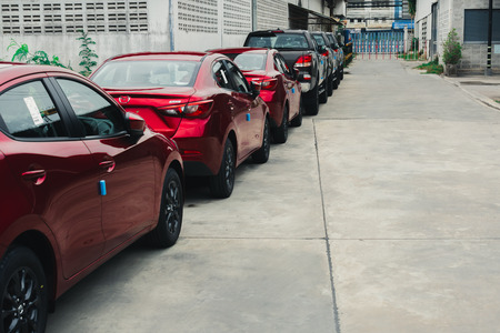 BANGSEAN THAI AUG 18, Car stock brand product mazda such as mazda2 cx5 cx3 mazda3 and bt 50 pro all new in stock of showroom for selling to customer illustrative editrial image.のeditorial素材