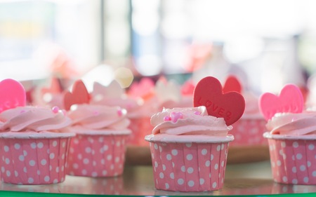 pink cake sweet homemade pastel color on bokeh blurred background for birthday party valentines or wedding bakery imageの写真素材