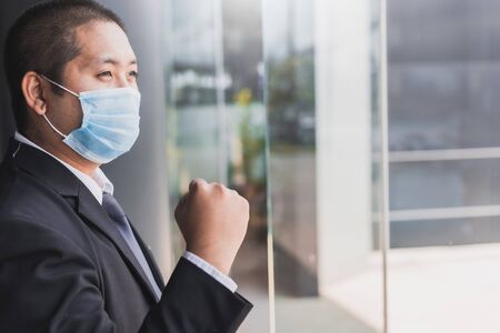 Man inspection or man business in city with covid 19  for stop covid 19 virus covid-19 or corona protected Help protect For world and people stop virus warningの写真素材