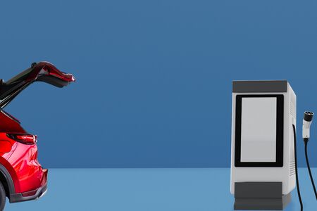 Hi tech industry garage EV-car charger recharge refuel AI electric station vehicle transport transportation of futureの写真素材