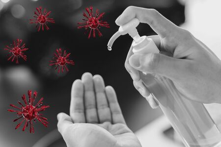 Man people Wash hands alcohol gel health care with covid 19 for stop covid 19 virus covid-19 or corona protected Help protect For social distancing world and people stop virus warningの写真素材