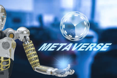 Robot community metaverse for VR avatar reality game virtual reality of people blockchain connect technology investment, business lifestyleの写真素材