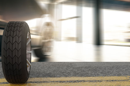 Tires car on street for inspection Measure quantity Inflated Rubber tires car. object Inflated pressure gauge for car tyre pressure measurement for automotive automobile 3D RENDERの写真素材